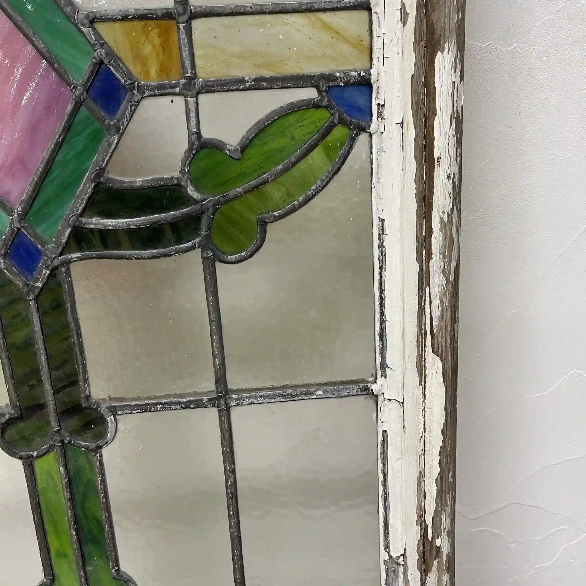 [Antique] Stained glass / Art Nouveau / Early 20th century (estimated) / Glass / England / Textured glass, plant motif, with hinges