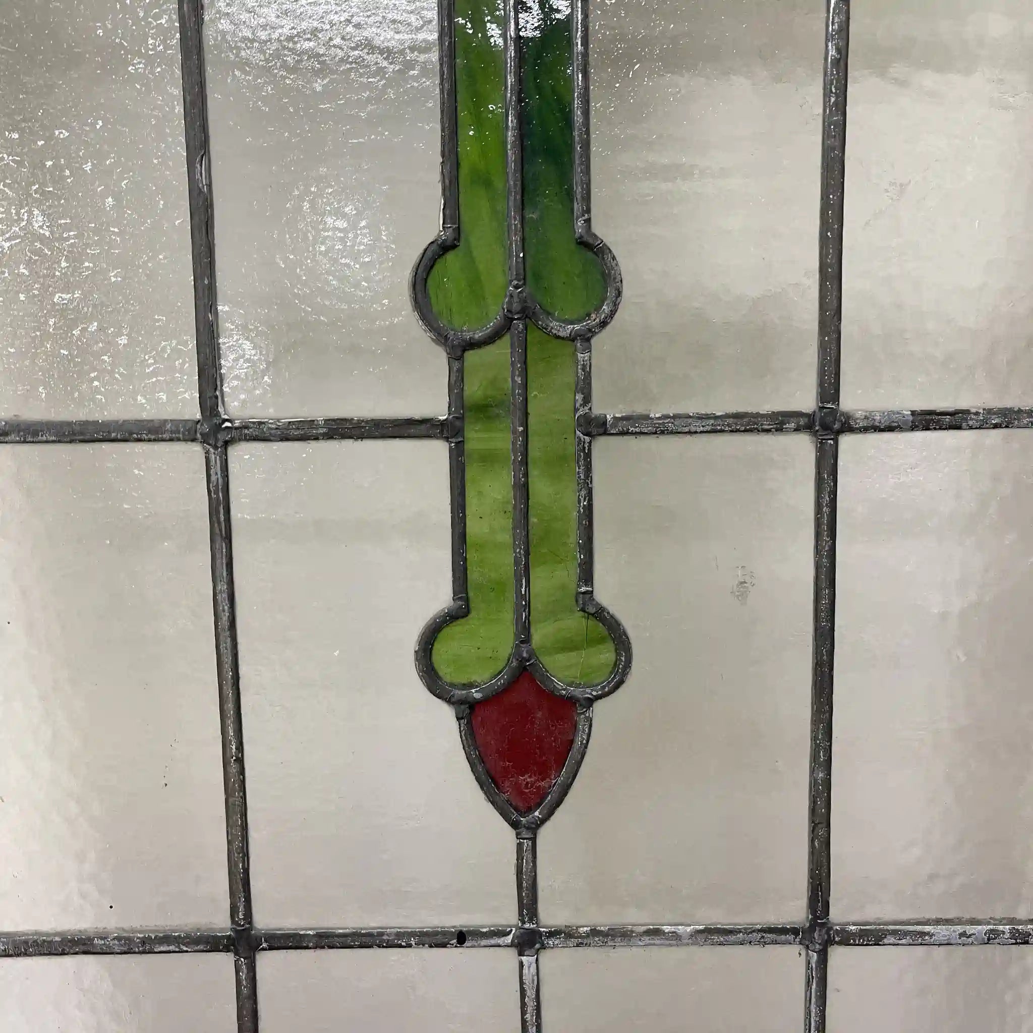 [Antique] Stained glass / Art Nouveau / Early 20th century (estimated) / Glass / England / Textured glass, plant motif, with hinges