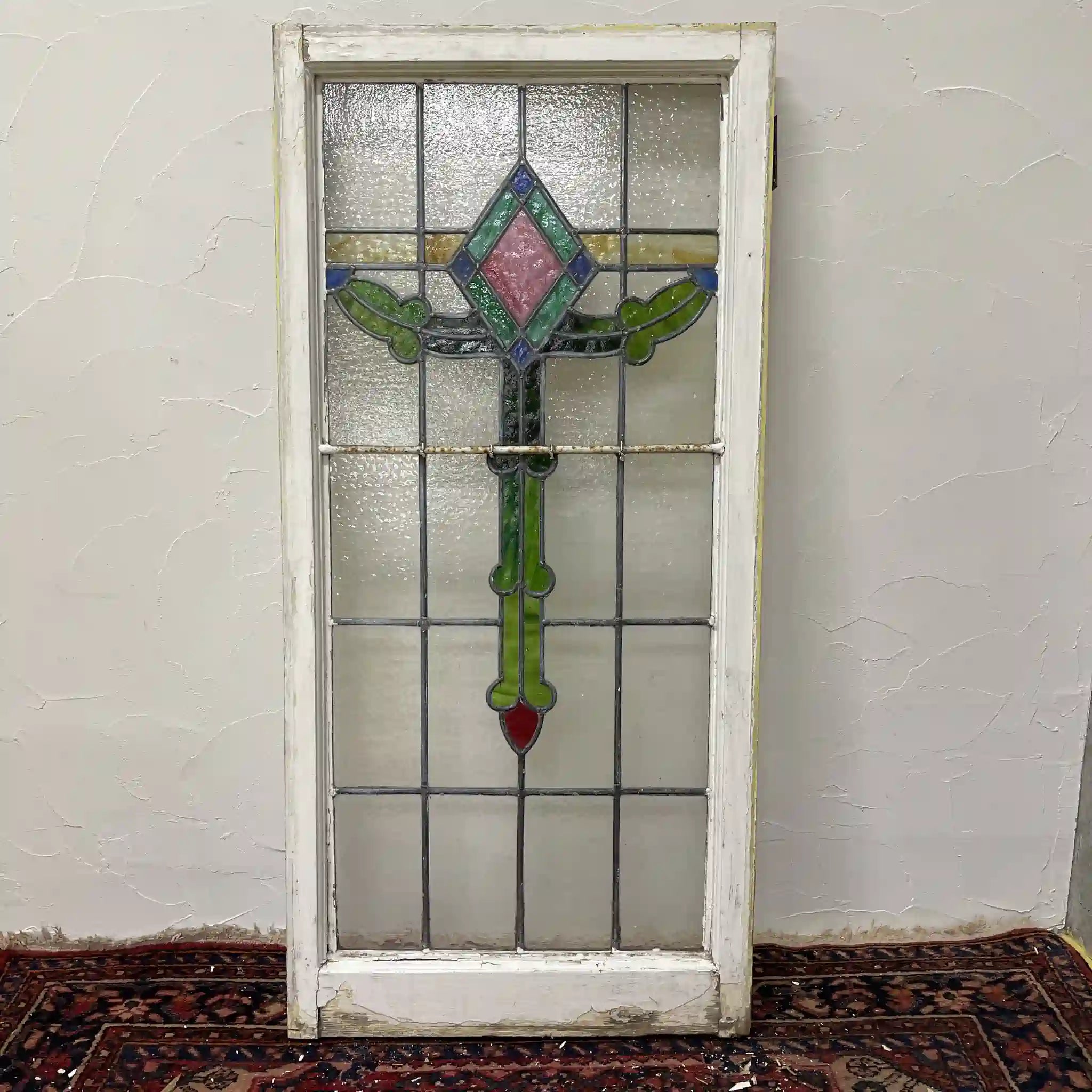 [Antique] Stained glass / Art Nouveau / Early 20th century (estimated) / Glass / England / Textured glass, plant motif, with hinges