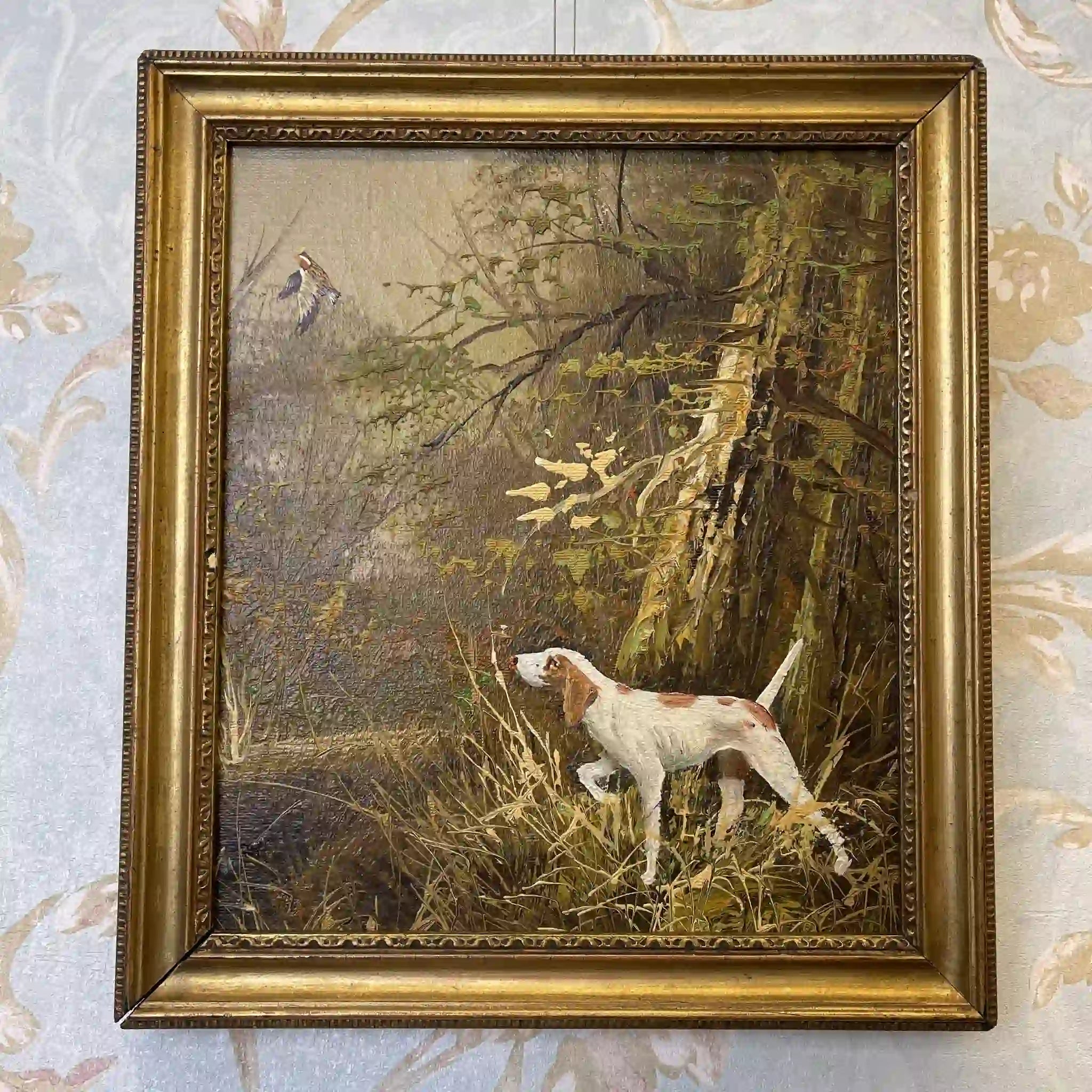 【アート/装飾品】 スポーティング・アート（狩猟画) / 油彩画 / [推定]20世紀中期〜後期 / イギリス / 肉筆油彩,インパスト技法,金飾額