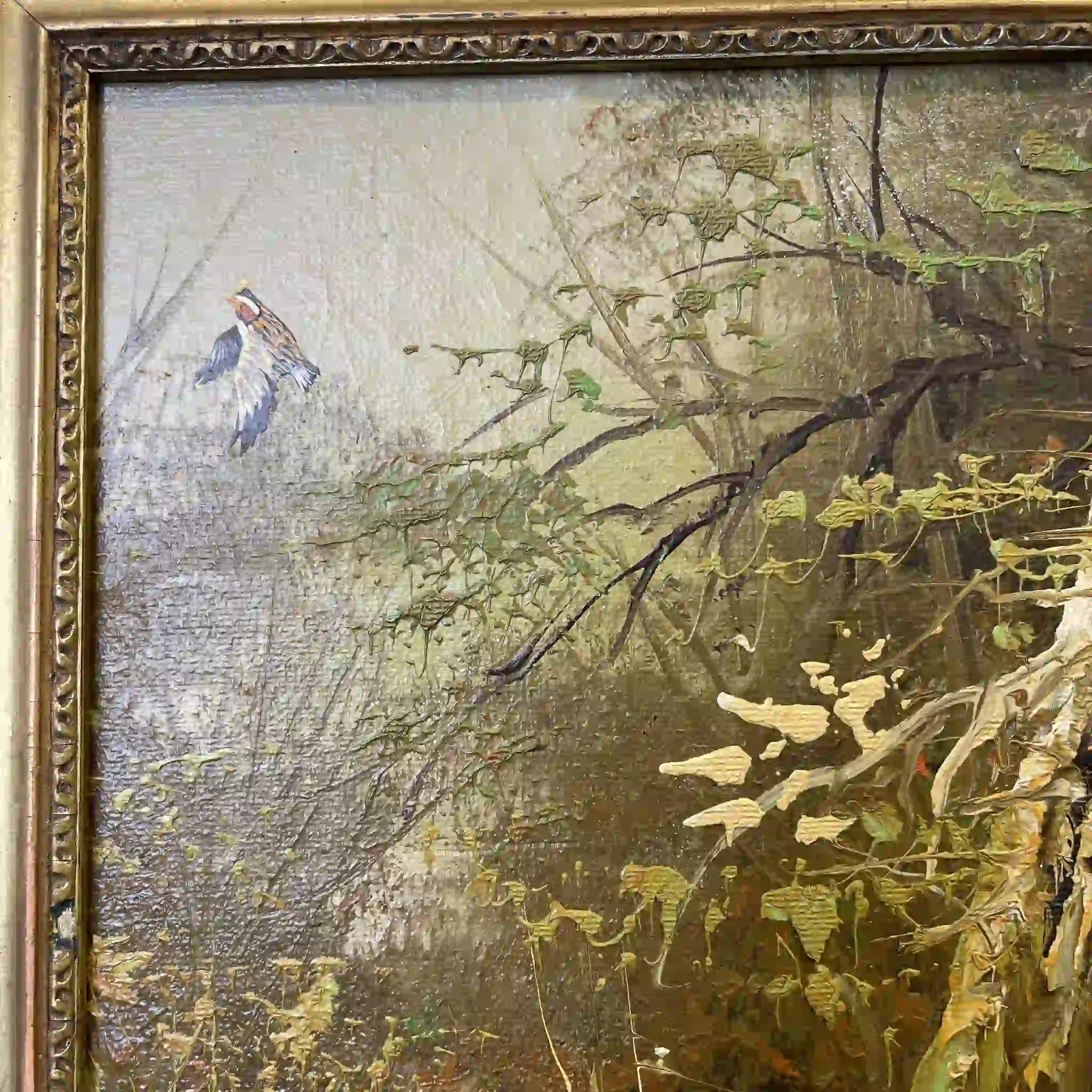 【アート/装飾品】 スポーティング・アート（狩猟画) / 油彩画 / [推定]20世紀中期〜後期 / イギリス / 肉筆油彩,インパスト技法,金飾額