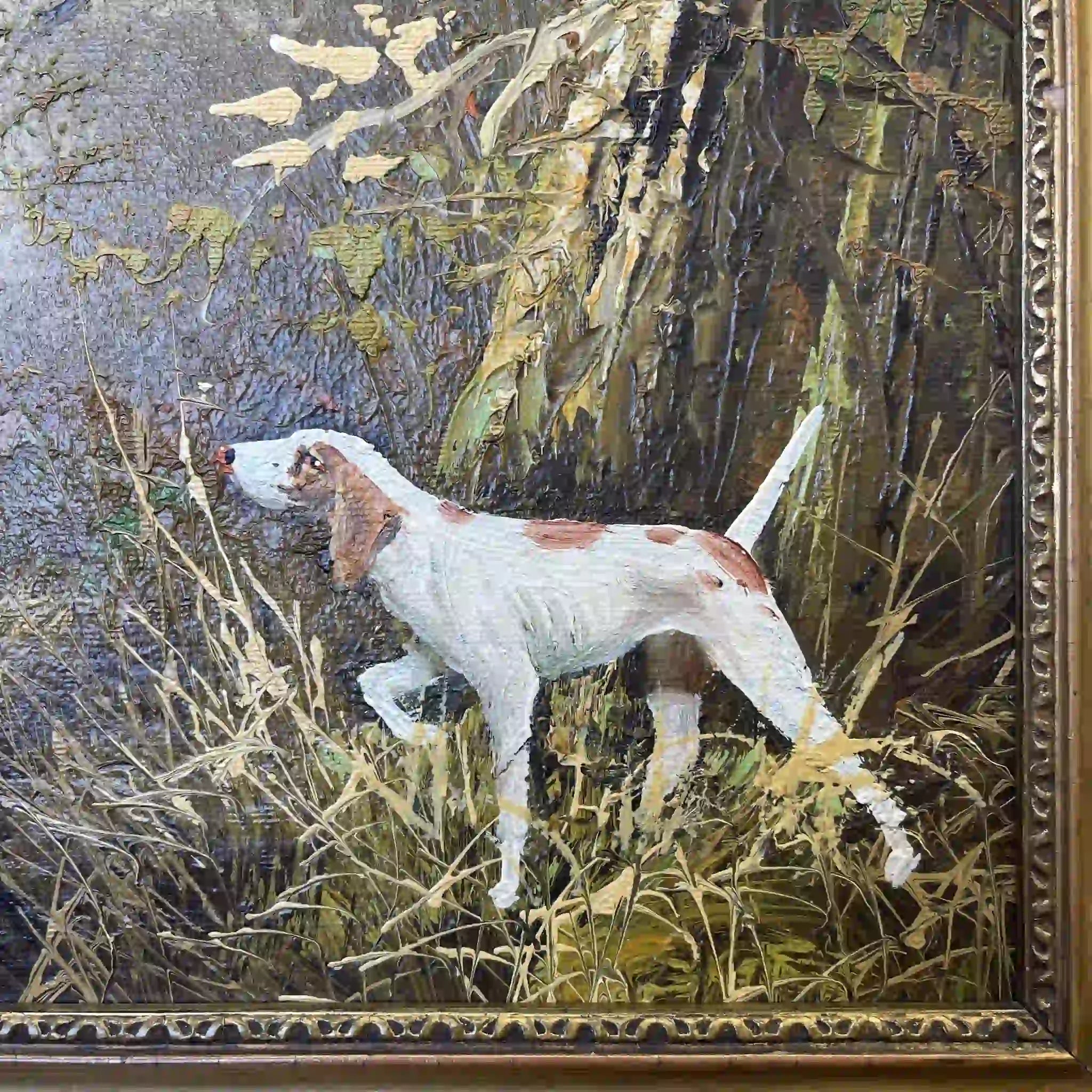 【アート/装飾品】 スポーティング・アート（狩猟画) / 油彩画 / [推定]20世紀中期〜後期 / イギリス / 肉筆油彩,インパスト技法,金飾額