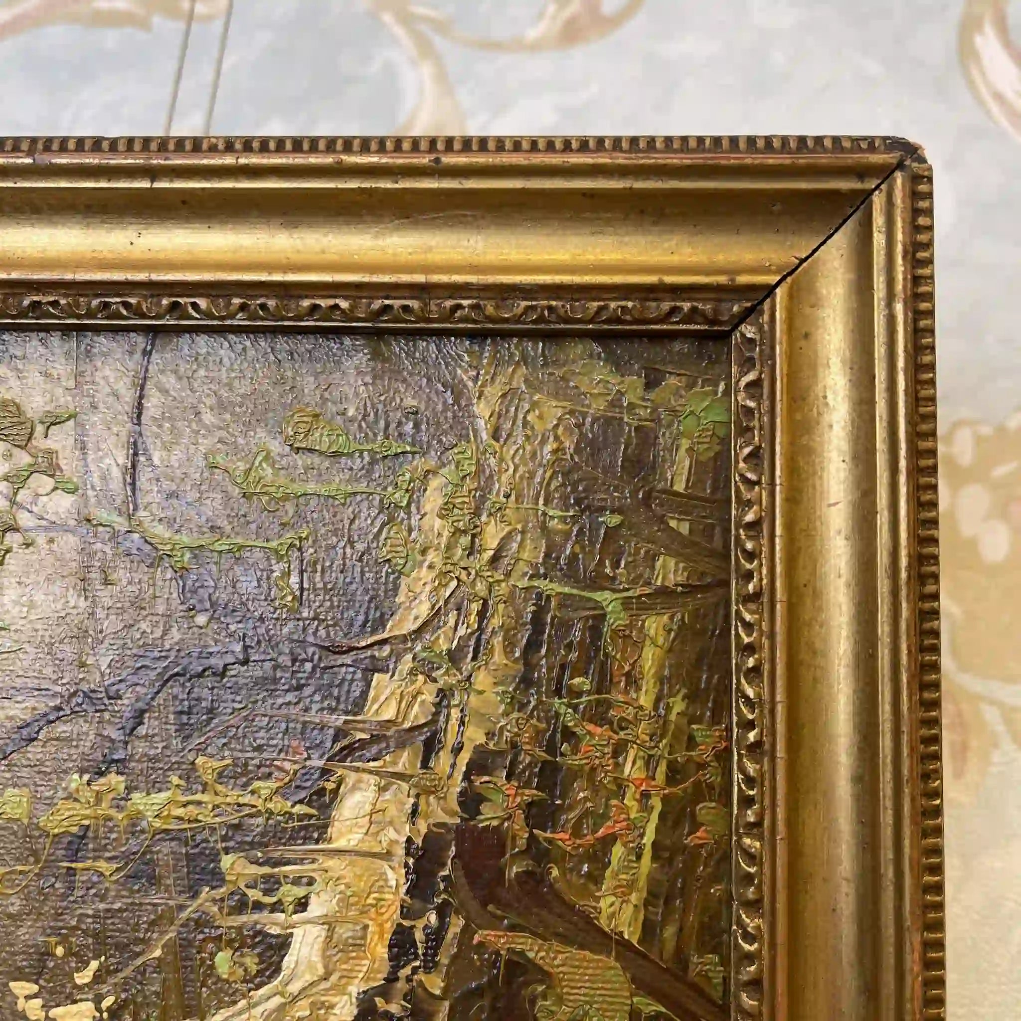 【アート/装飾品】 スポーティング・アート（狩猟画) / 油彩画 / [推定]20世紀中期〜後期 / イギリス / 肉筆油彩,インパスト技法,金飾額