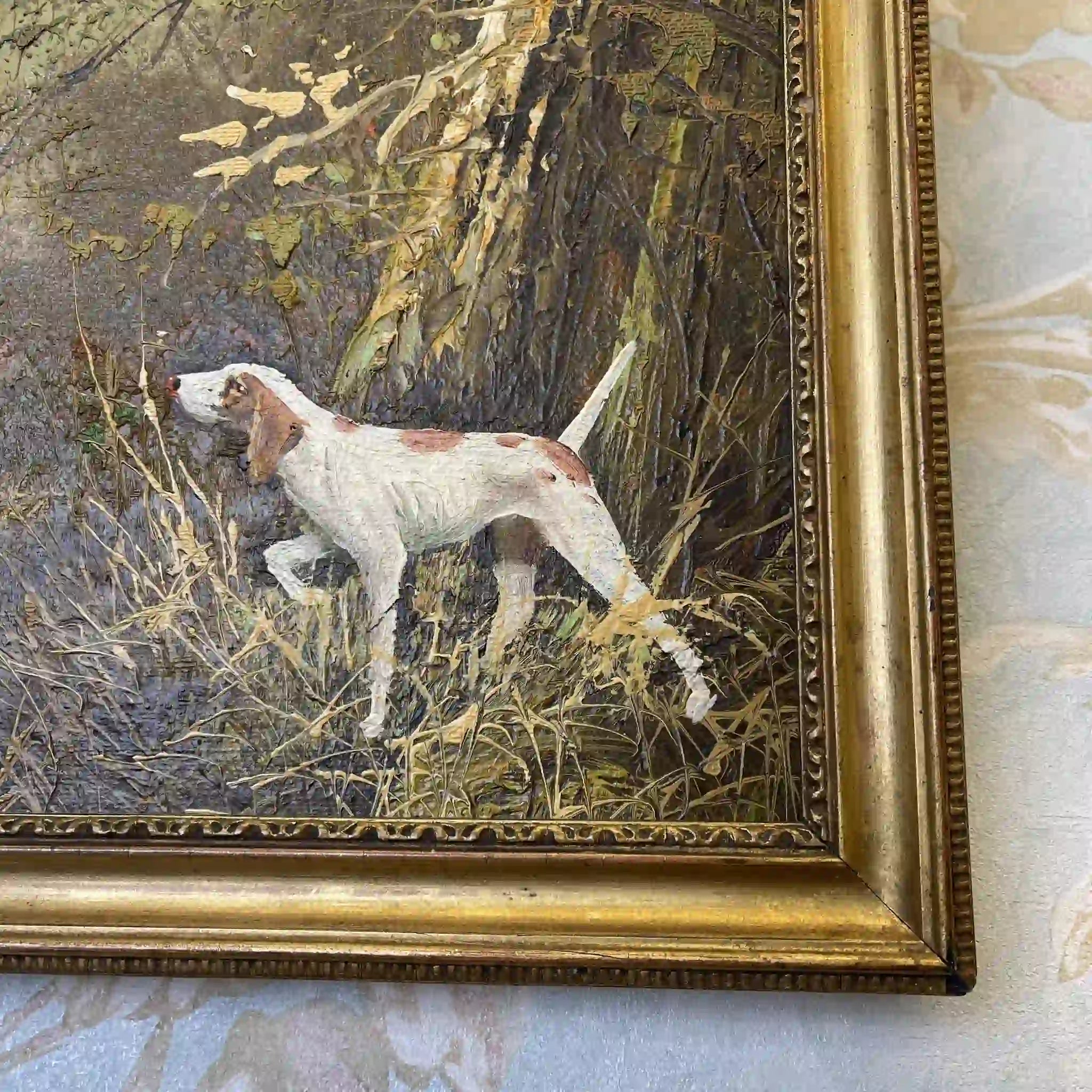 【アート/装飾品】 スポーティング・アート（狩猟画) / 油彩画 / [推定]20世紀中期〜後期 / イギリス / 肉筆油彩,インパスト技法,金飾額