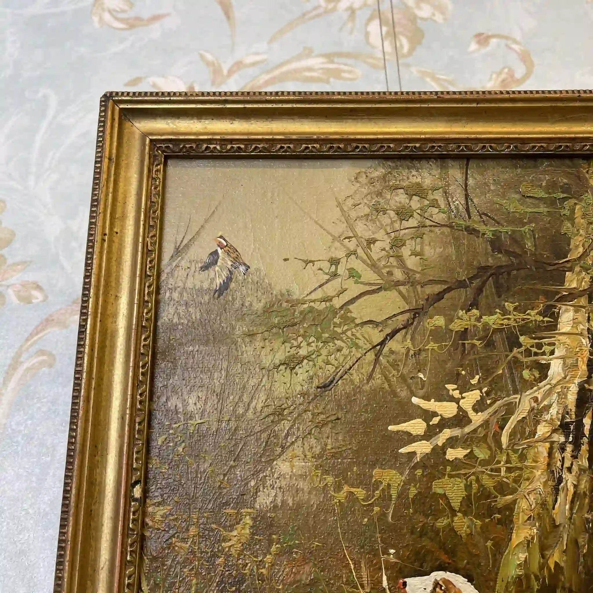 【アート/装飾品】 スポーティング・アート（狩猟画) / 油彩画 / [推定]20世紀中期〜後期 / イギリス / 肉筆油彩,インパスト技法,金飾額