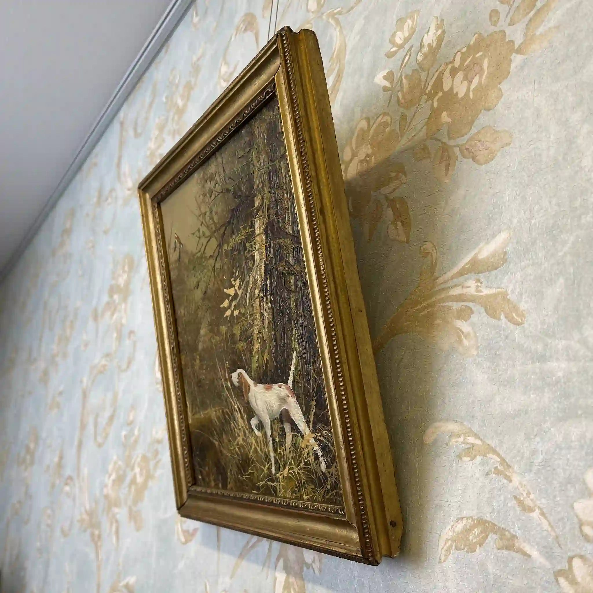 【アート/装飾品】 スポーティング・アート（狩猟画) / 油彩画 / [推定]20世紀中期〜後期 / イギリス / 肉筆油彩,インパスト技法,金飾額