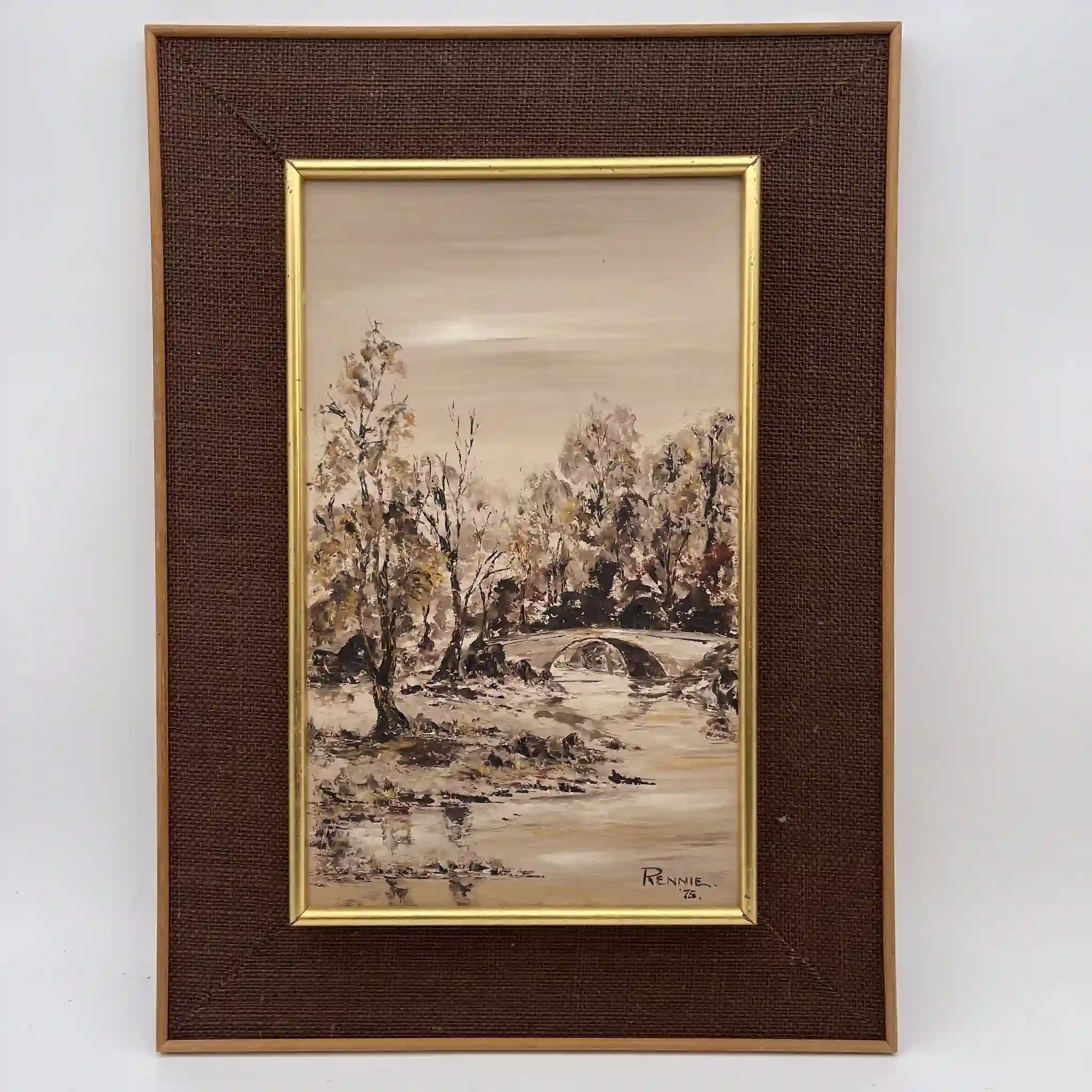 【ビンテージ】 油彩画 / F. E. Reynolds / 「The Upper Rother」 / 1975年 / キャンバス / イギリス / インパスト, ヘッセンマット, ゴールドフィニッシュ