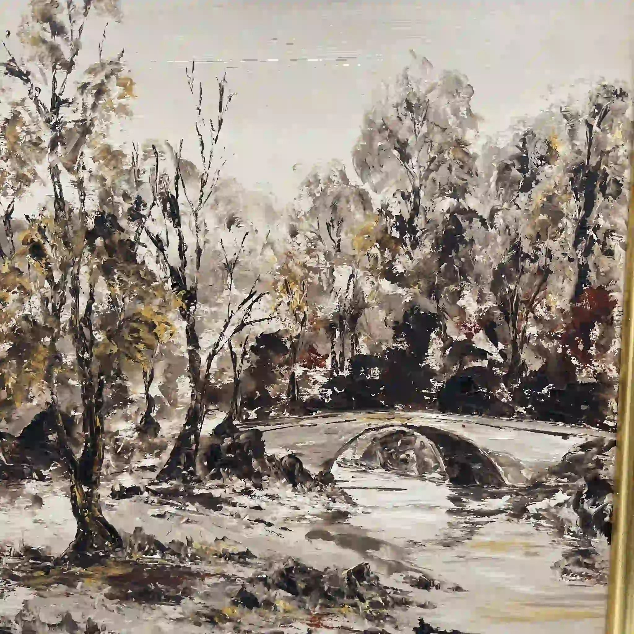 [Vintage] Oil painting / F. E. Reynolds / "The Upper Rother" / 1975 / Canvas / England / Impasto, Hessian matte, gold finish