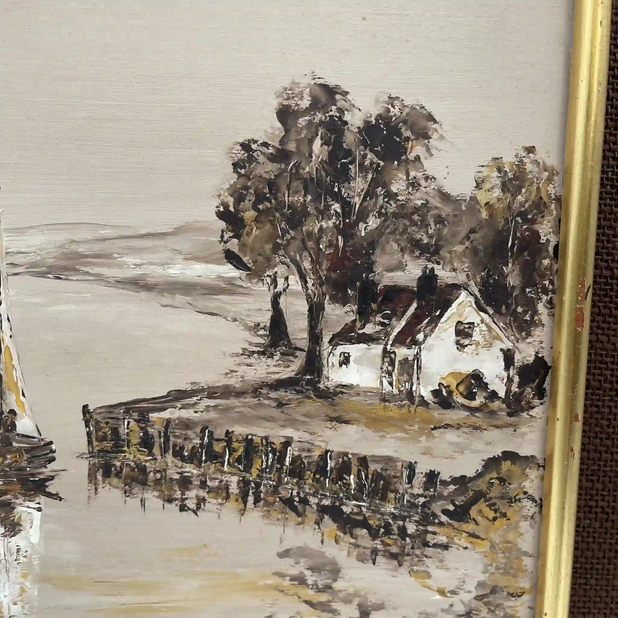 【复古】油画/ f.e. Reynolds /“Chichester Harbour”/ 1975年/画布/英国/透视披肩