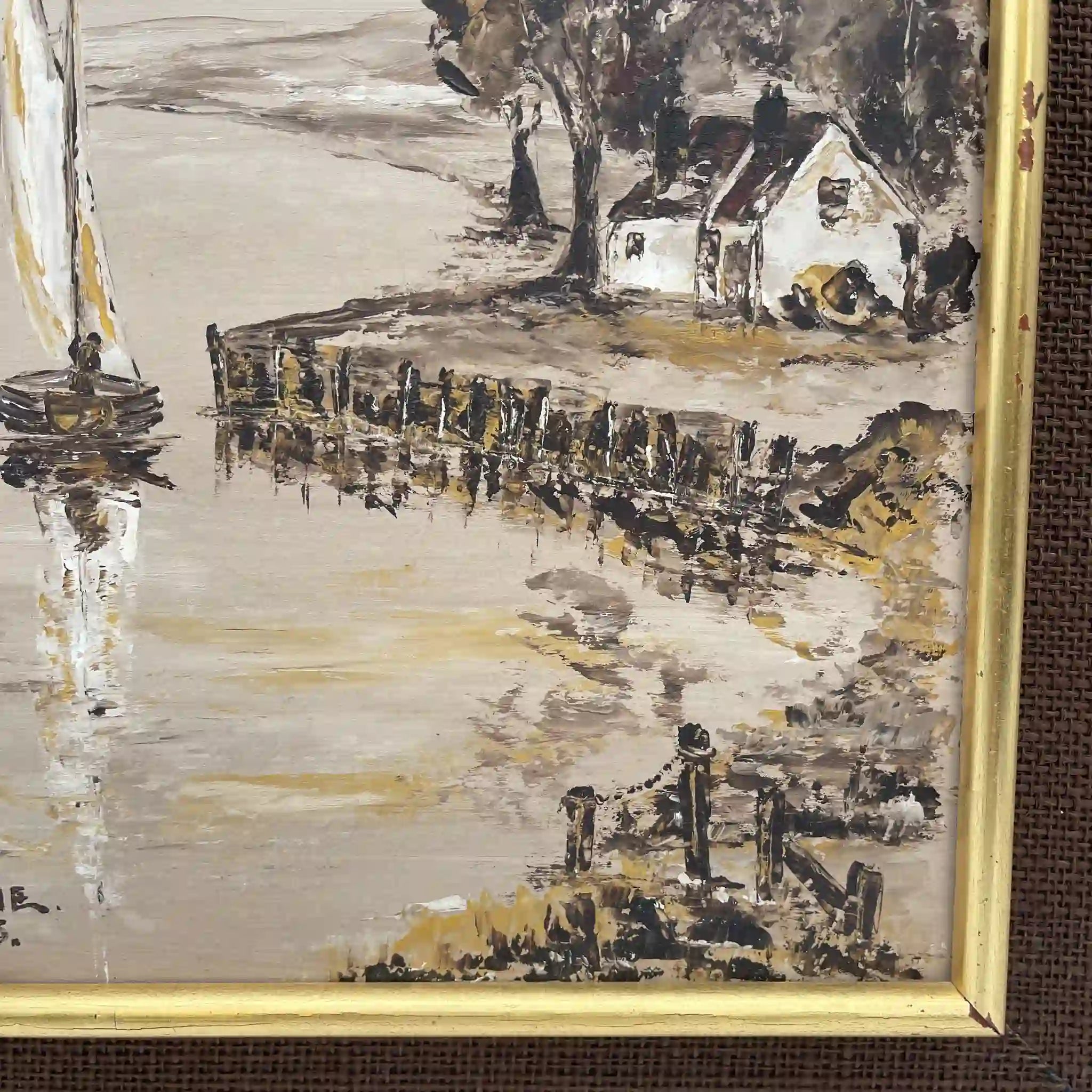 【复古】油画/ f.e. Reynolds /“Chichester Harbour”/ 1975年/画布/英国/透视披肩
