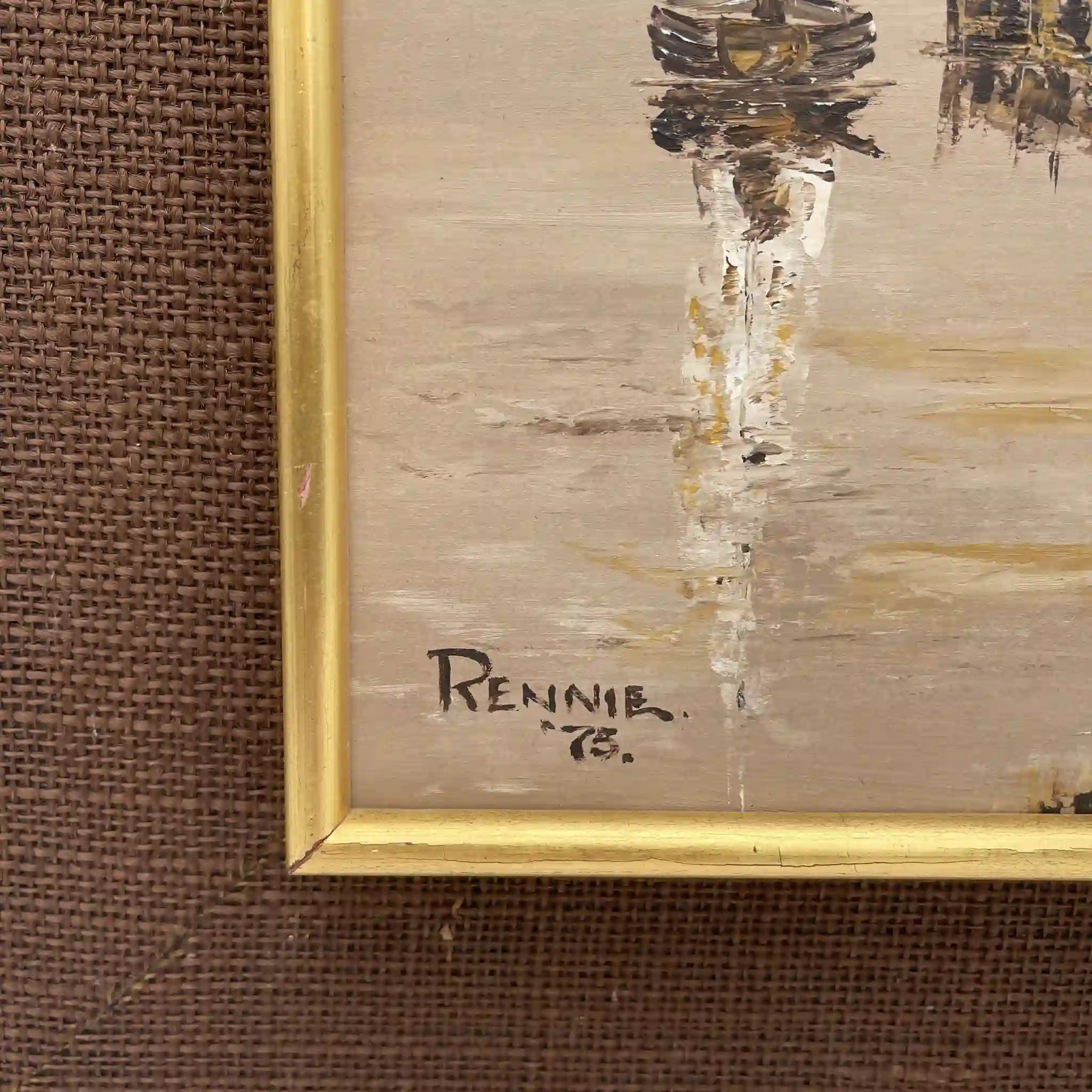 【复古】油画/ f.e. Reynolds /“Chichester Harbour”/ 1975年/画布/英国/透视披肩
