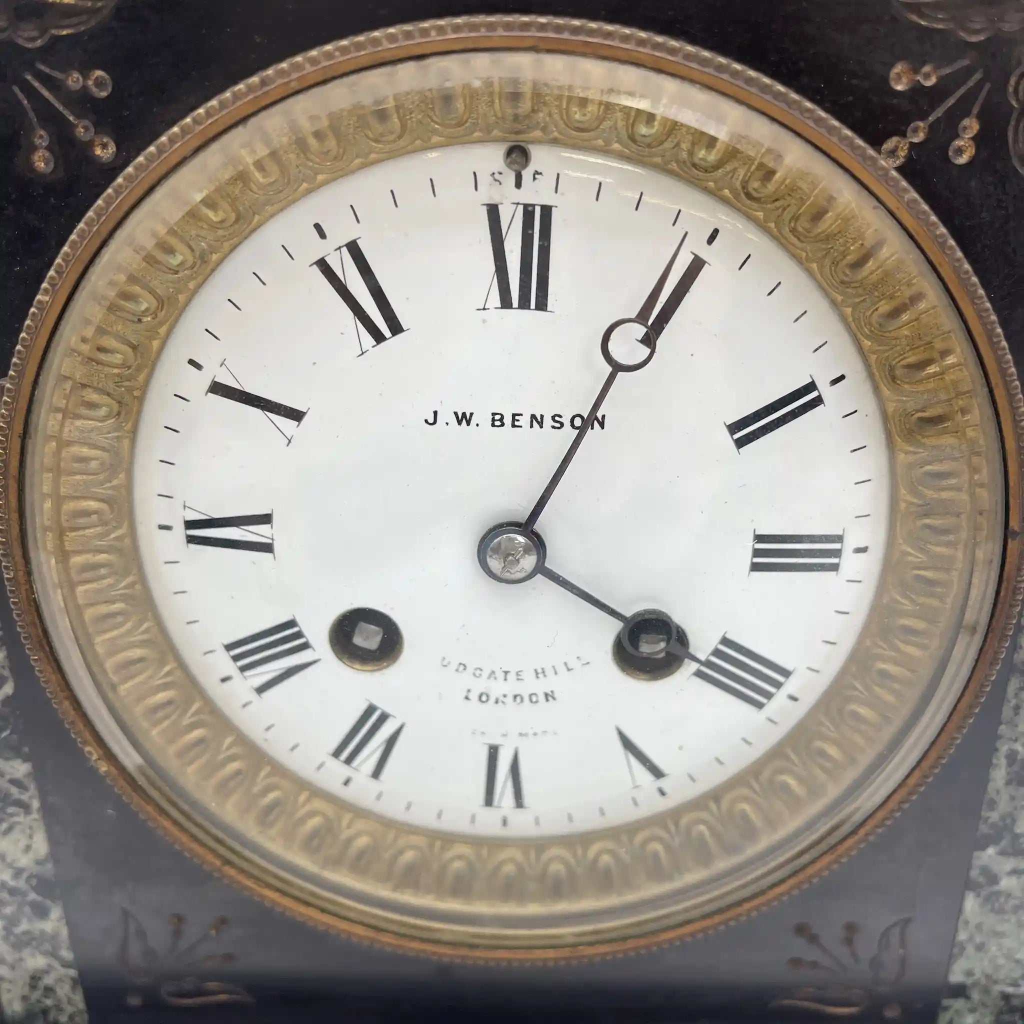 [Vintage] Mantle clock / J.W. BENSON / Victorian style / Late 19th century (estimated) / Marble / British / French style, neoclassical, inlay