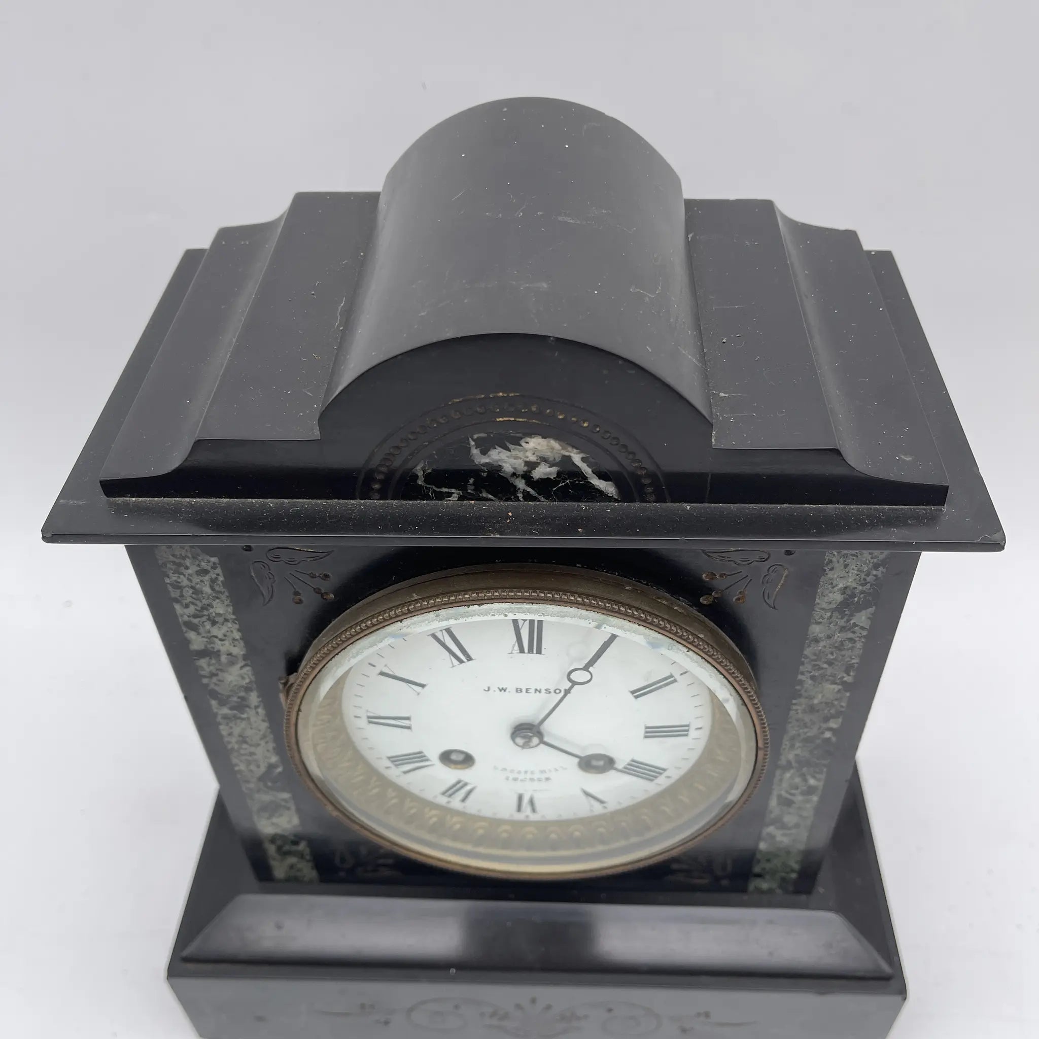 [Vintage] Mantle clock / J.W. BENSON / Victorian style / Late 19th century (estimated) / Marble / British / French style, neoclassical, inlay